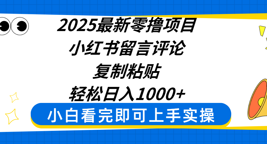 2025最新零撸项目，小红书留言评论，复制粘贴即可赚钱，轻松日入1000+-村长副业网