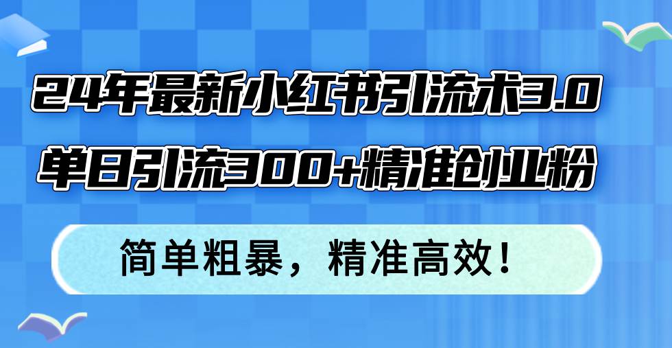 24年最新小红书引流术3.0，单日引流300+精准创业粉，简单粗暴，精准高效！-村长副业网