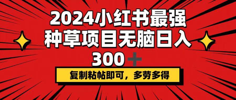 2024小红书最强种草项目，无脑日入300+，复制粘帖即可，多劳多得-村长副业网